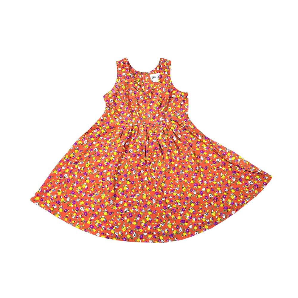 Byer Too! of California Floral Dress Zip Back Orange Yellow Sz 9 1990s